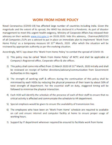 COVID 19 Work From Home Policy