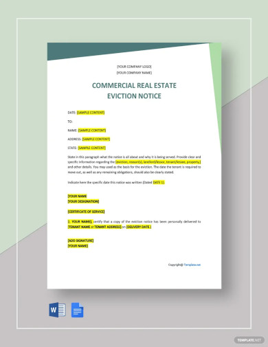 Commercial Real Estate Eviction Notice Template