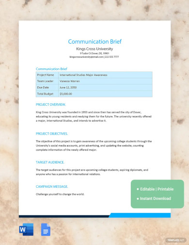 Communication Brief Template