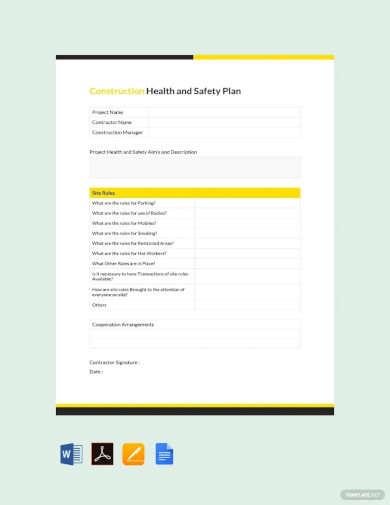 Construction Health and Safety Plan Template