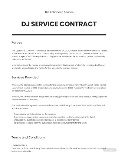 DJ Service Contract Template