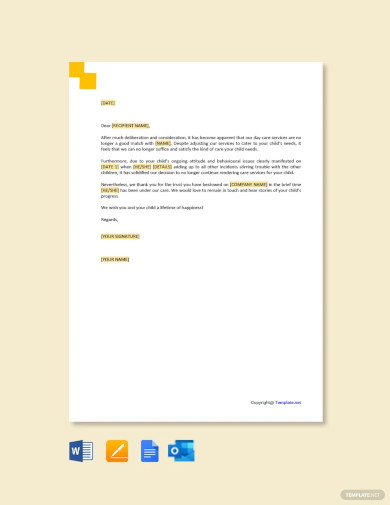 Daycare Termination Letter for Behavior Template