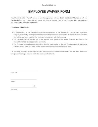 Employee Waiver Form Template