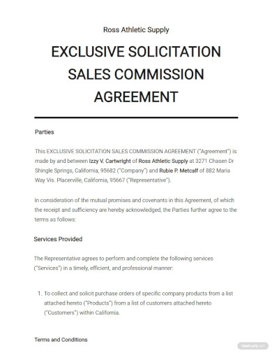Exclusive Solicitation Sales Commission Agreement Template