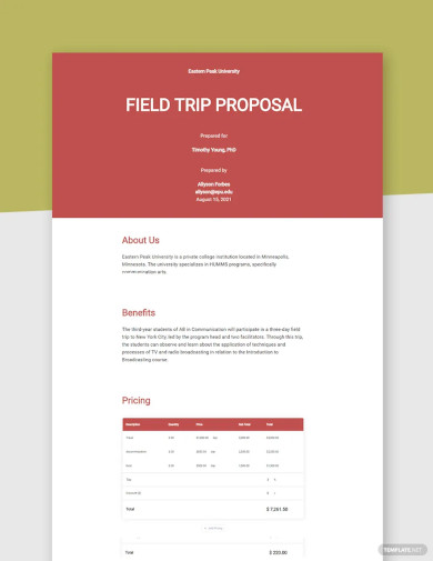 Field Trip Proposal Template