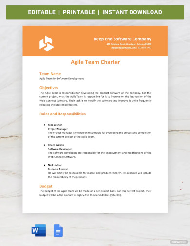 Free Agile Team Charter Template