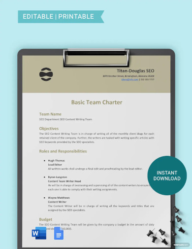 Free Basic Team Charter Template