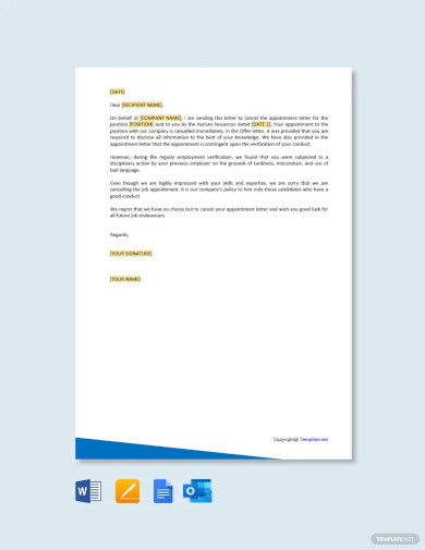 Free Cancellation Of Job Appointment Letter Template