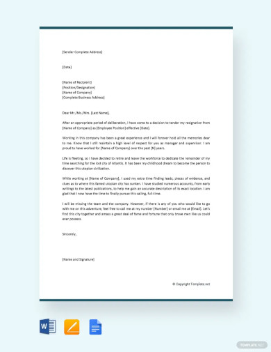 24+ SAMPLE Retirement Resignation Letters in PDF | MS Word | Google Docs