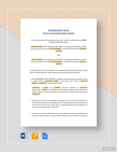 Free Promissory Note With Acceleration Clause Template