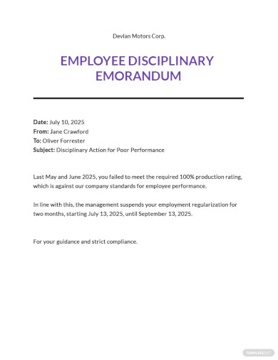 Free Sample Employee Disciplinary Memo Template