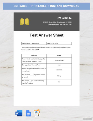 Free Test Answer Sheet Template