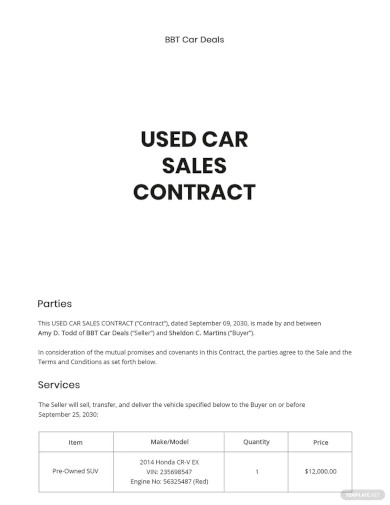 Free Used Car Sales Contract Template
