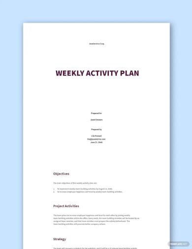 Free Weekly Activity Plan Template