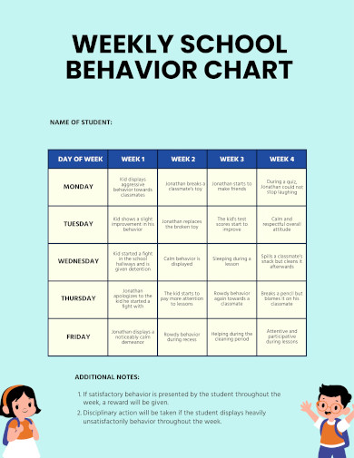 Free Weekly School Behavior Chart