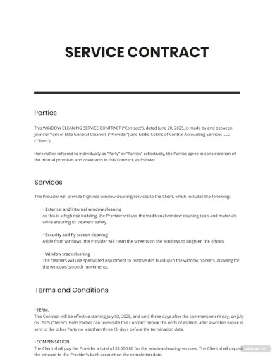 Free Window Cleaning Service Contract Template