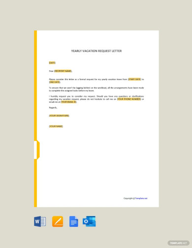 Free Yearly Vacation Request Letter Template