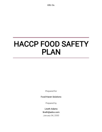 HACCP Food Safety Plan Template