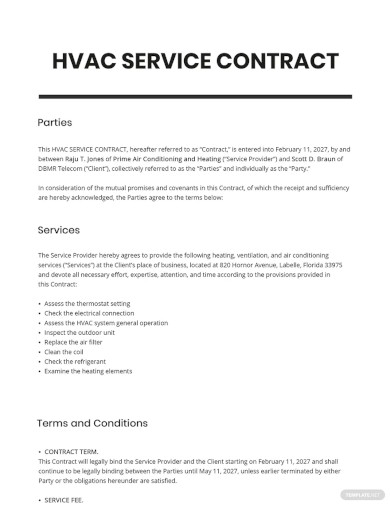 HVAC Service Contract Template