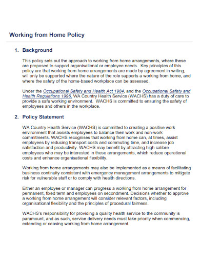 Health and Safety Work from Home Policy