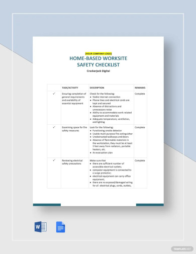 Home Based Worksite Safety Checklist Template
