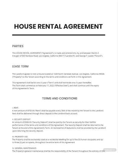 House Rental Agreement Template