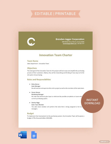 Innovation Team Charter Template