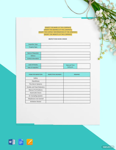 Inspection Work Order Template