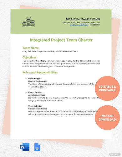 Integrated Project Team Charter Template