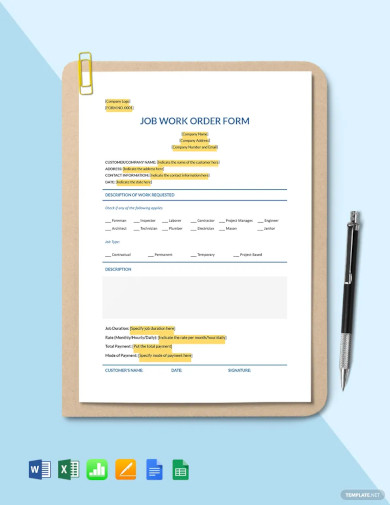 Job Work Order Form Template