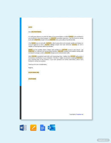 Law School Recommendation Letter From Employer Template