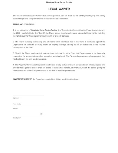 Legal Waiver Form Template
