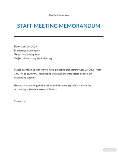 Mandatory Staff Meeting Memo Template