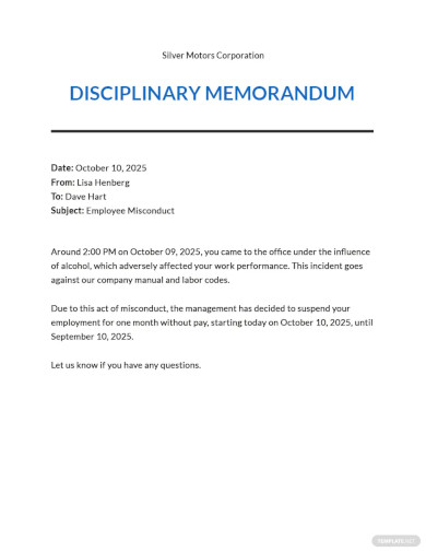 Memo for Employees Misconduct Template