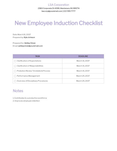 New Employee Induction Checklist Template