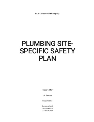 Plumbing Site Specific Safety Plan Template