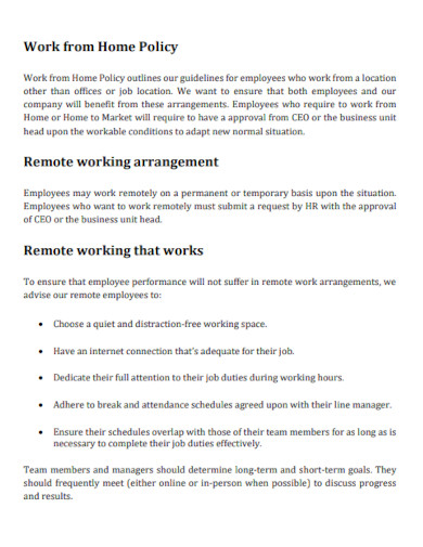 Printable Work From Home Policy