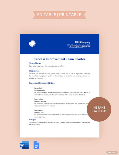 Process Improvement Team Charter Template