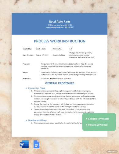 Process Work Instruction Template