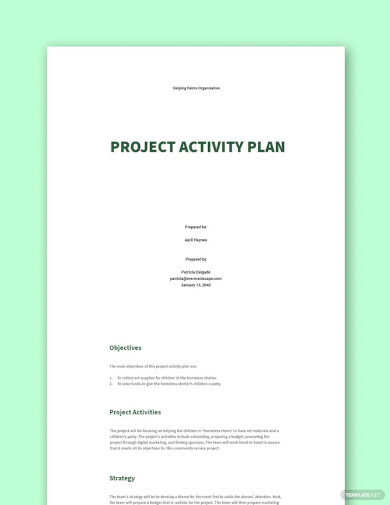 Project Activity Plan Template