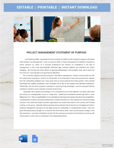 Project Management Statement Of Purpose Template