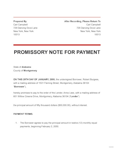 Promissory Note for Payment Template
