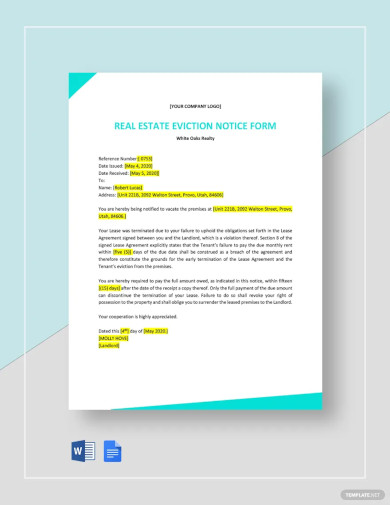 Real Estate Eviction Notice Form Template