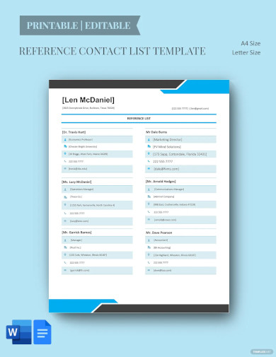Reference Contact List Template