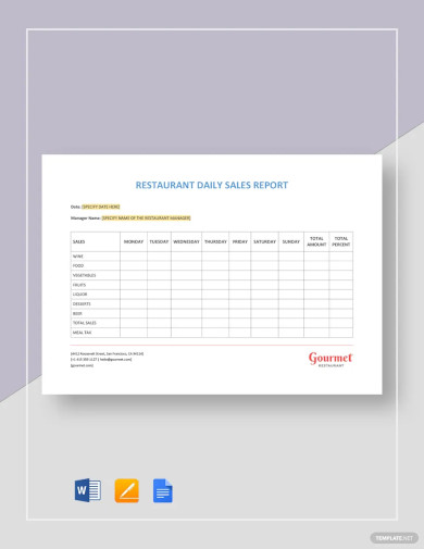 Restaurant Daily Sales Report Template