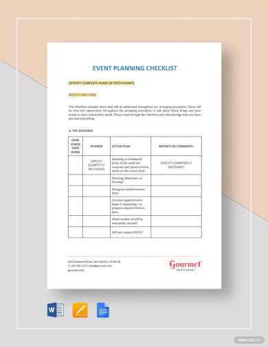 Restaurant Event Planning Checklist Template