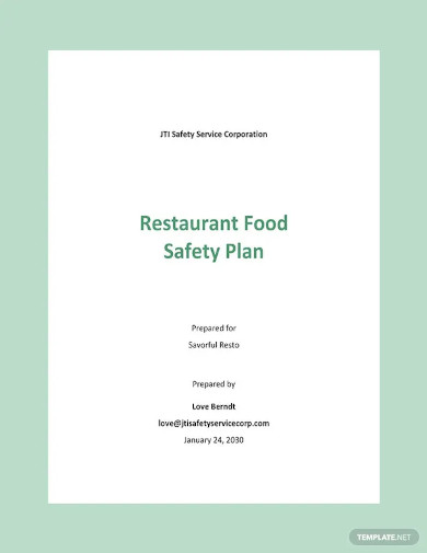 Restaurant Food Safety Plan Template