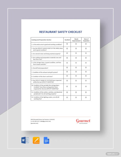 Restaurant Safety Checklist Template
