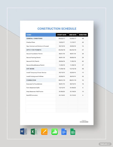 Sample Construction Schedule Template