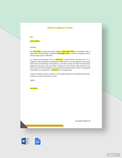 Sample School Appeal Letter Template